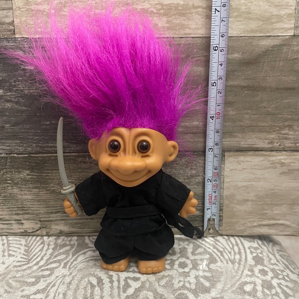 Vintage Troll Ninja Warrior Purple Hair Samurai Sword Black Outfit Collectible - Picture 1 of 3